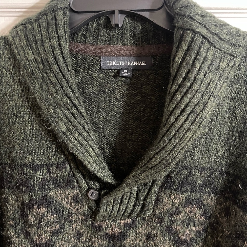 Tricots St Raphael Men’s Wool Blend Sweater XL Green Shawl Collar
